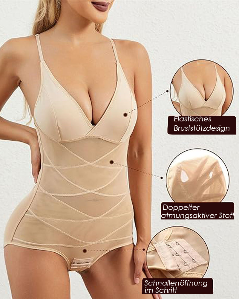 Mesh V-Ausschnitt Bauchweg Unterhemd Shapewear mit BH