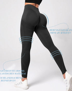 Nahtlose Gestreifte Hoher Taille Po-Lifting Leggings Sport Scrunch Elastische Yoga Hose