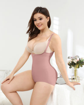 Rosybrown Damen-Shapewear-Körperformer mit offener Brust und Reißverschluss