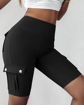 Damen Hohe Taille Sportliche Training Po-Lift Yoga Shorts Mit Taschen