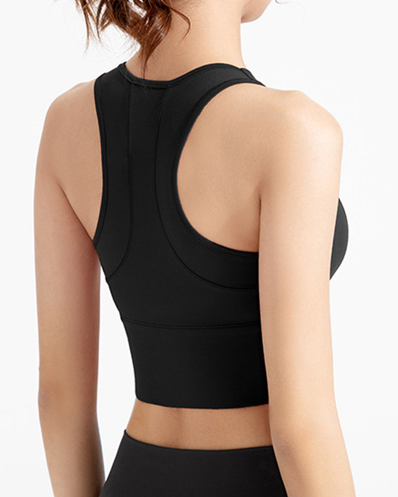 Hoher Wirkung Reißverschluss Vorne Tank Top Racerback Bügellose Yoga Sport BHs