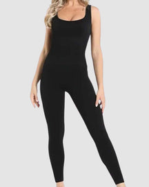 Gerippte Ärmellose Quadratischer Ausschnitt solide ein Stück Unitard Jumpsuit Bodysuit