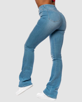 Hochtaillierte Schmale Stretch Skinny Flare Jeans