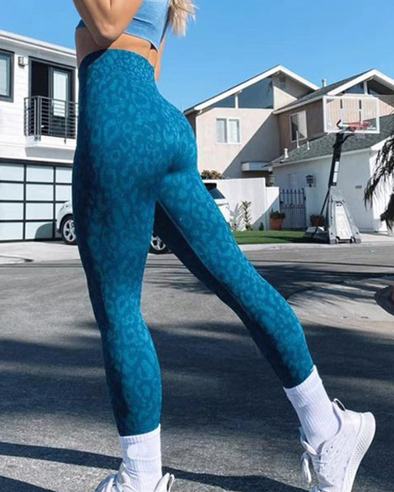 Nahtlose Leopardenmuster enge Fitness Leggings hoher Taille Hüft Lifting Stretch Yogahose