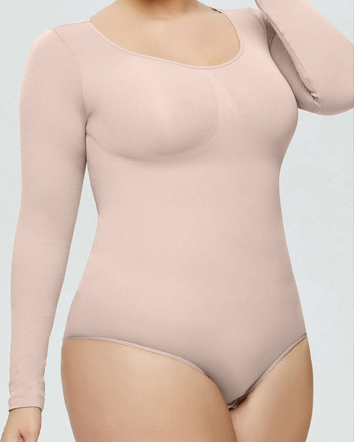 Damen T-Shirt Body mit Rundhalsausschnitt und Langen Ärmeln zum Abnehmen