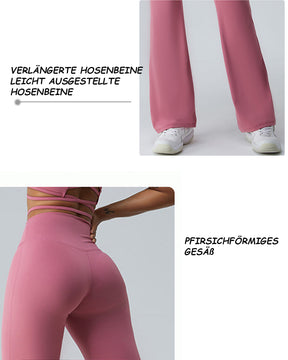 Damen Dünnem Band Überkreuzten Po-Lift Bauchkontrolle Yoga Bootcut Hosen