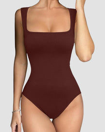 Damen Nahtloser Bodysuit Quadratischem Ausschnitt Ärmellose Tanktops Shapewear