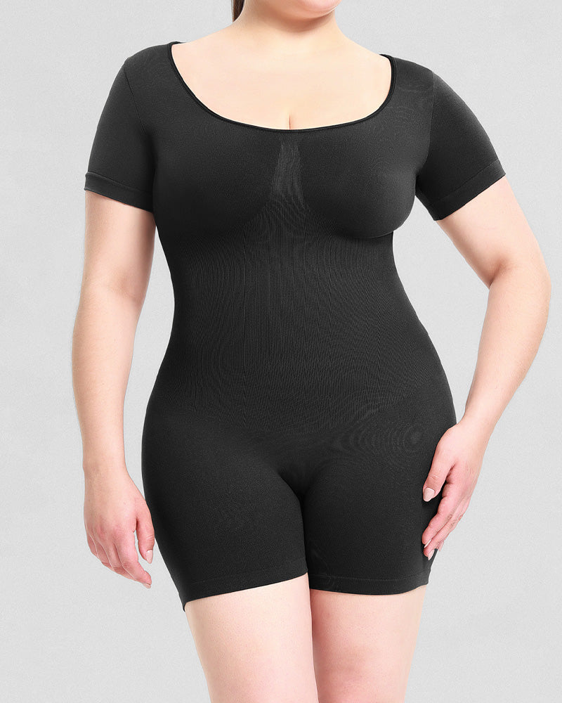 Kurzarm Rundhalsausschnitt Jumpsuit Bauchweg Nahtloser Po-Lift Body Shaper