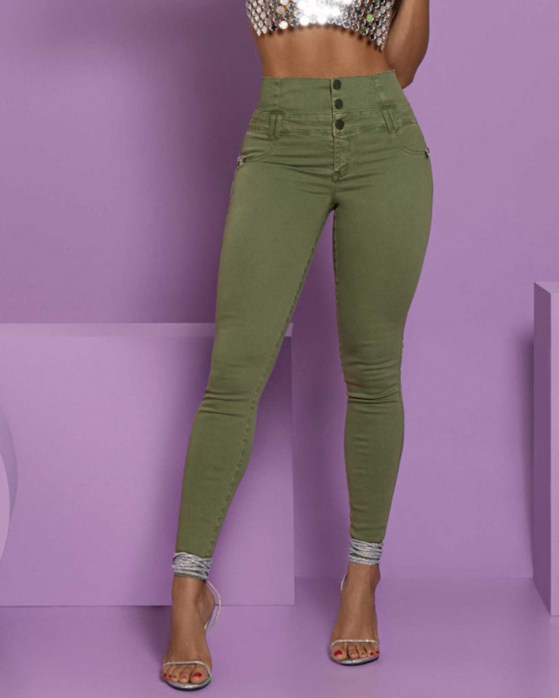 Hoch Taillierte Skinny Jeans Reißverschluss hinten Leggings