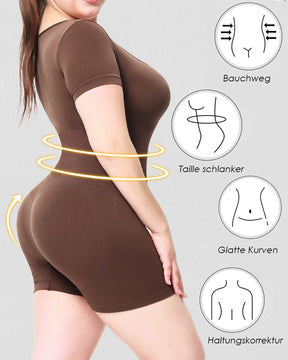 Kurzarm Rundhalsausschnitt Jumpsuit Bauchweg Nahtloser Po-Lift Body Shaper