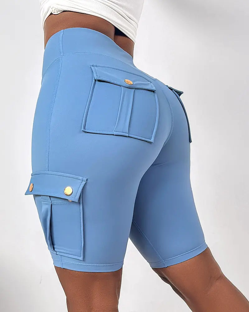 Damen Hohe Taille Sportliche Training Po-Lift Yoga Shorts Mit Taschen