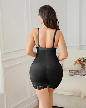 Schwarzer Damen-Shapewear-Körperformer mit offener Brust und Reißverschluss