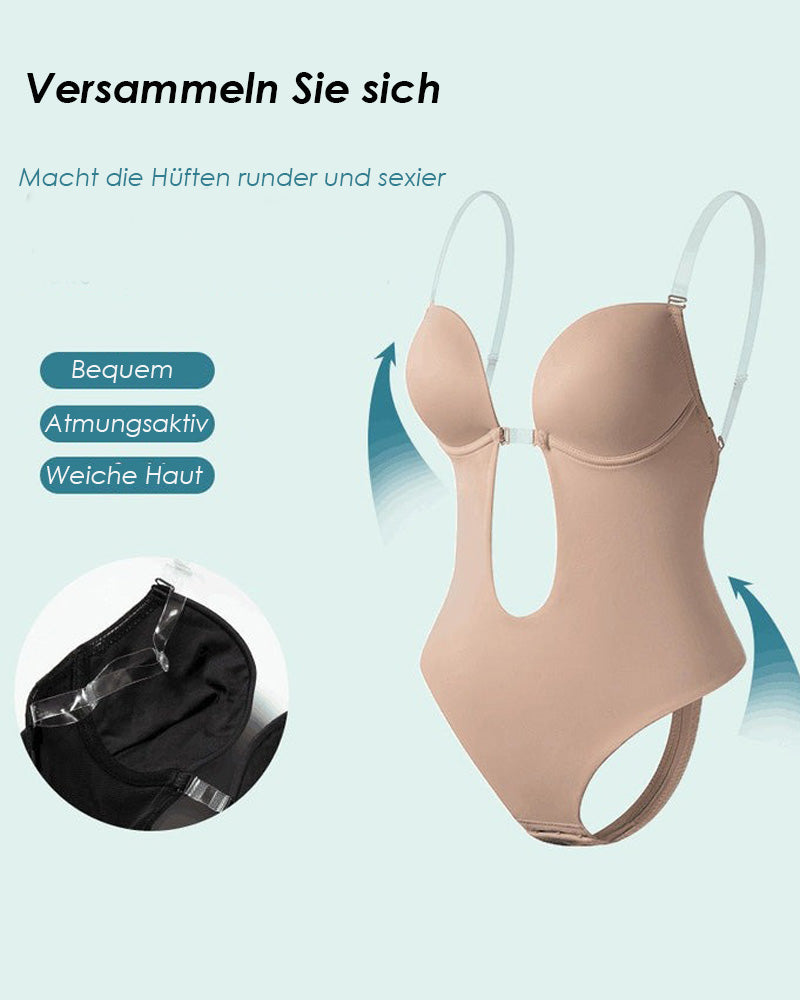 Shapewear für Damen Übergröße rückenfrei integrierter BH Körperformer nahtlos offener Schritt