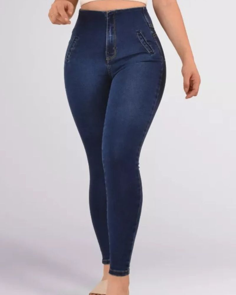Kolumbianische Skinny Jeans aus Figurbetontem Denim mit Hoher Taille und Innenliegendem Bund