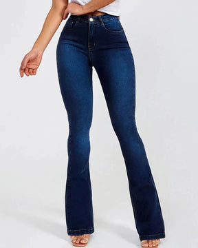 Damen Hoher Taille Ausgestelltem Slim Stretch Trend Jeans