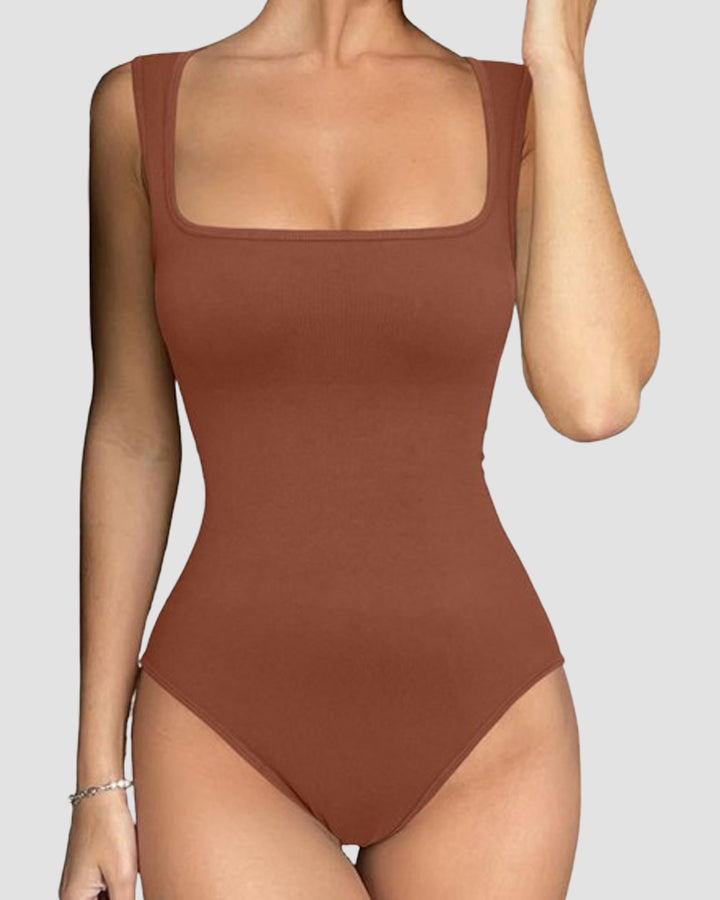 Damen Nahtloser Quadratischem Ausschnitt Bodysuit Ärmellose Tanktop Shapewear