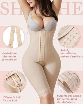 Shapewear für Damen, beige, Bauchkontrolle, Stahlknochen-Body mit breitem Riemen