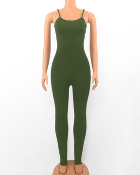 Damen Gerippte Ärmellos Sexy Spaghetti-Träger Bodycon Tank Top Jumpsuits