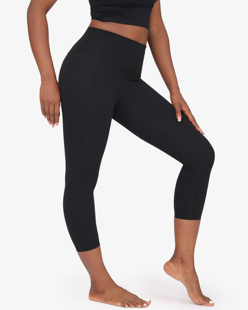 Nackte verkürzte Yoga Leggings mit hoher Taille und Hüfthöhe