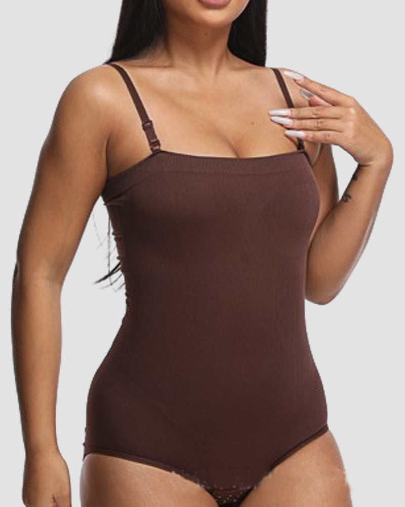 Damen Camisole Tube-Top Bauchweg Bodysuit mit abnehmbaren Schulterriemen