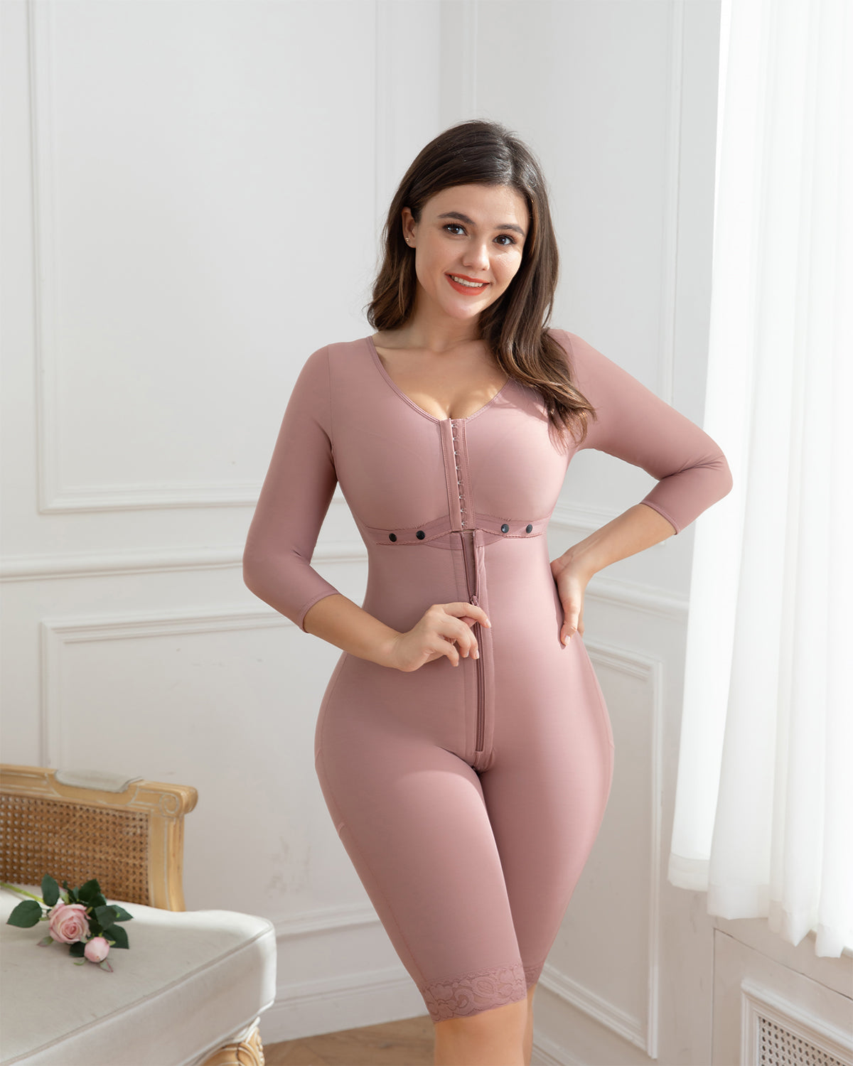 Fajas RosyBrown Sanduhr-Shapewear für Damen. Mit Ärmeln und BH