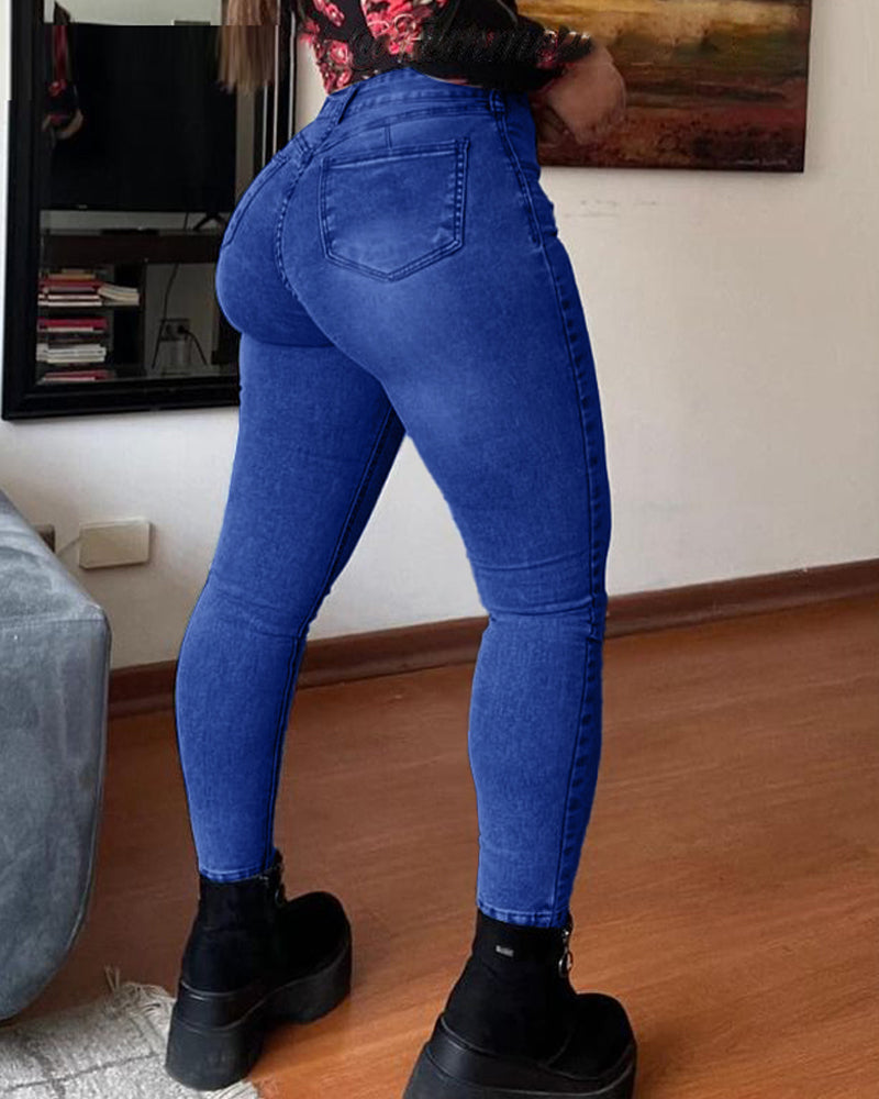 Curvy Denim Hoher Taille Bauchkontrolle Po-Lift Röhrenjeans