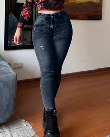 Curvy Denim Hoher Taille Bauchkontrolle Po-Lift Röhrenjeans