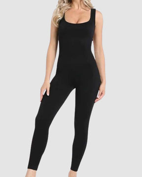 Gerippte Ärmellose Quadratischer Ausschnitt solide ein Stück Unitard Jumpsuit Bodysuit