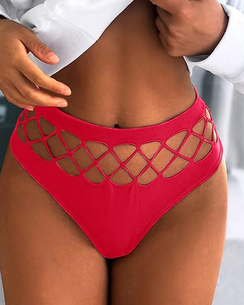 Damen Sexy Lingerie Nahtlos Mittlere Taille Netz Hohl Tanga Unterwäsche