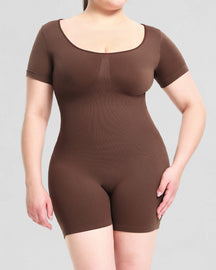 Kurzarm Rundhalsausschnitt Jumpsuit Bauchweg Nahtloser Po-Lift Body Shaper