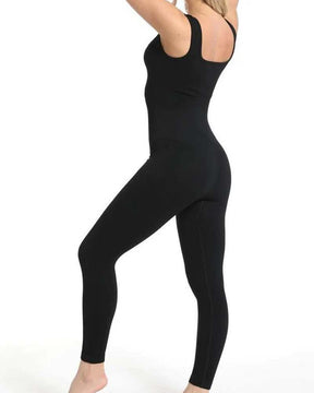 Gerippte Ärmellose Quadratischer Ausschnitt solide ein Stück Unitard Jumpsuit Bodysuit