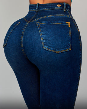 Po-Lift Push Up Knopfleiste Hohem Bund Stretch Glamouröser Glanz Denim Jeans