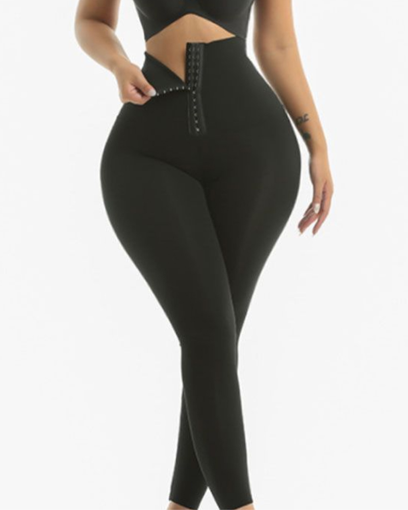 Zweireihige Stretch Yoga Leggings mit hoher Taille Bauch und Hüftheben