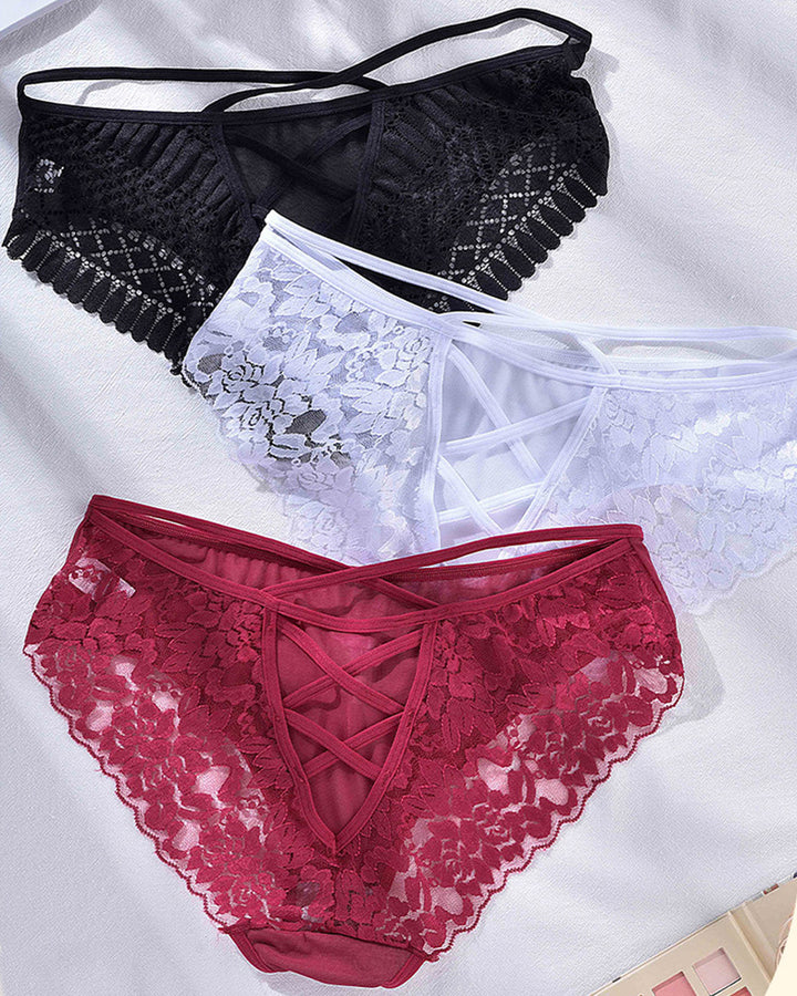 Damen Mittelhoher Sexy Spitzenboden Kreuzträgern Hohlraum Unterwäsche in Übergröße