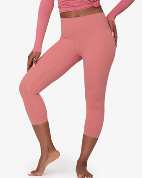 Nackte verkürzte Yoga Leggings mit hoher Taille und Hüfthöhe