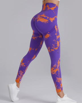 Nahtlose Hochelastische Batikfärbung Po-Lifting Yoga Hose mit breiter Taille
