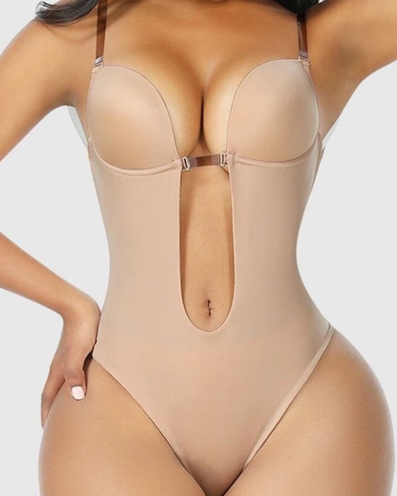 Shapewear für Damen Übergröße rückenfrei integrierter BH Körperformer nahtlos offener Schritt