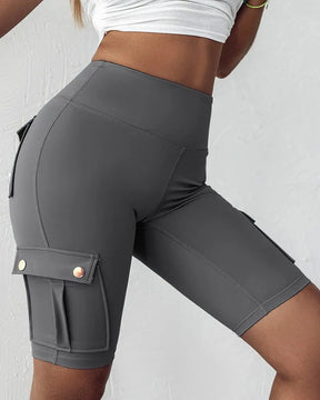 Damen Hohe Taille Sportliche Training Po-Lift Yoga Shorts Mit Taschen