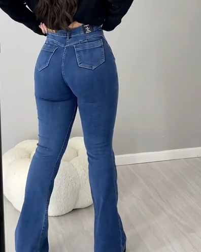 Damen Hoher Taille Skinny Flare Jeans mit großen Taschen