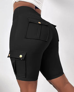 Damen Hohe Taille Sportliche Training Po-Lift Yoga Shorts Mit Taschen