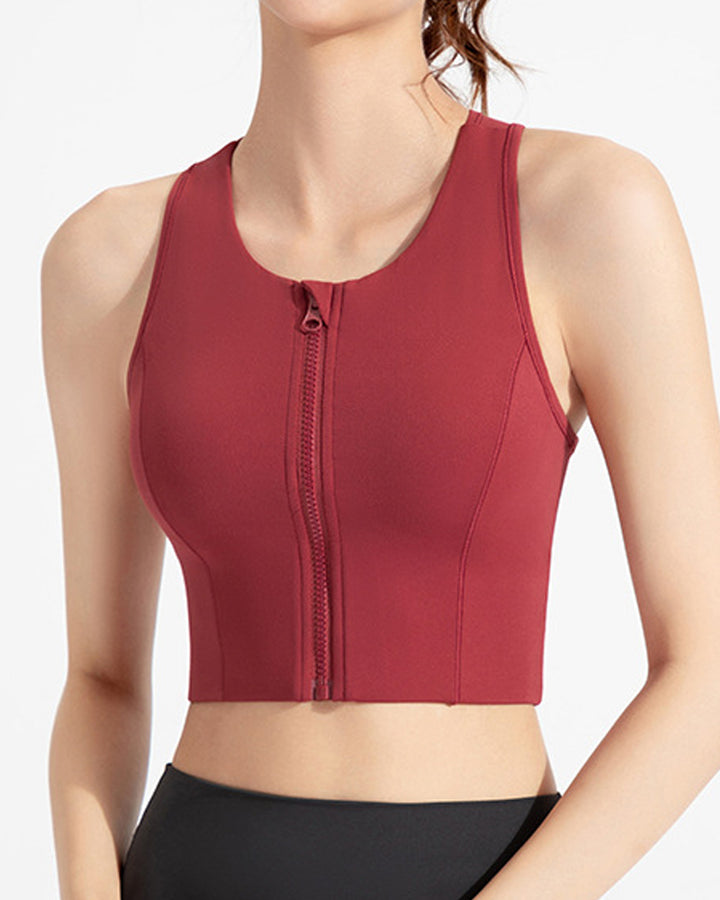 Hoher Wirkung Reißverschluss Vorne Tank Top Racerback Bügellose Yoga Sport BHs