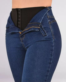 Kolumbianische Skinny Jeans aus Figurbetontem Denim mit Hoher Taille und Innenliegendem Bund