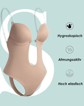 Shapewear für Damen Übergröße rückenfrei integrierter BH Körperformer nahtlos offener Schritt