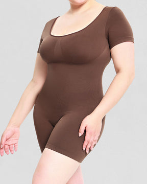 Kurzarm Rundhalsausschnitt Jumpsuit Bauchweg Nahtloser Po-Lift Body Shaper