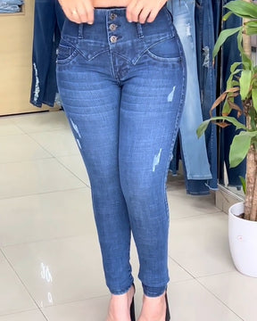 High Rise Skinny Stretch Jeans With Hook And Eyes Inside