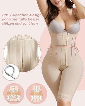 Shapewear für Damen, beige, Bauchkontrolle, Stahlknochen-Body mit breitem Riemen