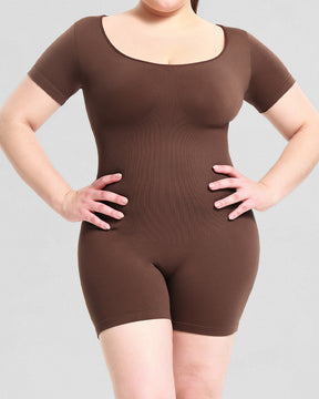 Kurzarm Rundhalsausschnitt Jumpsuit Bauchweg Nahtloser Po-Lift Body Shaper