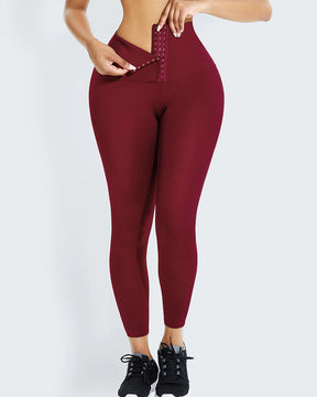 Zweireihige Stretch Yoga Leggings mit hoher Taille Bauch und Hüftheben