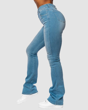 Hochtaillierte Schmale Stretch Skinny Flare Jeans