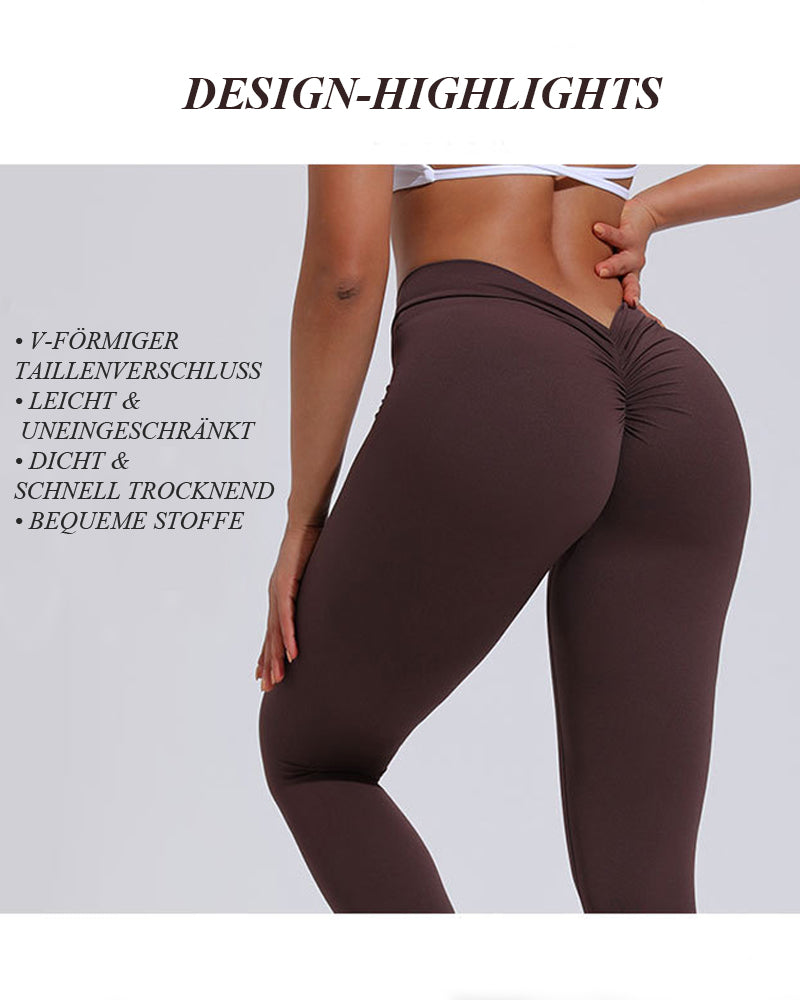 V-Rücken Scrunch Butt Lift Leggings Hohe Taille Bauchkontrolle Fitnessstudio Yogahose